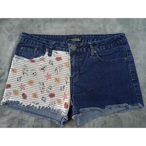 Hot Topic Lovesick Shorts Sz 13 Skull Blue Split Leg Punk Distressed Cutoff